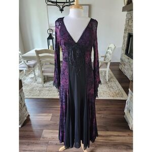 Punk Rave Womens Purple Black Lace Gothic Gown Witchy Dark Fairy Renaissance
